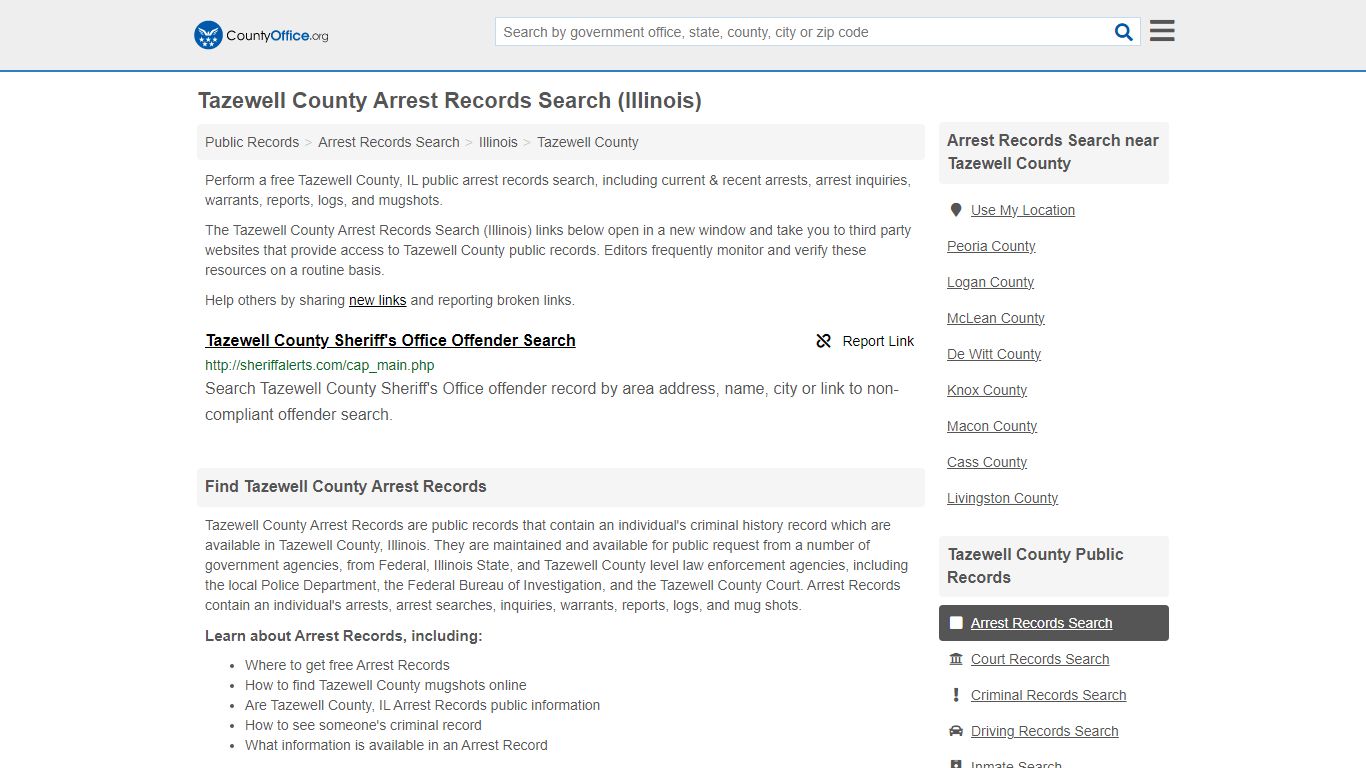 Tazewell County Arrest Records Search (Illinois) - County Office