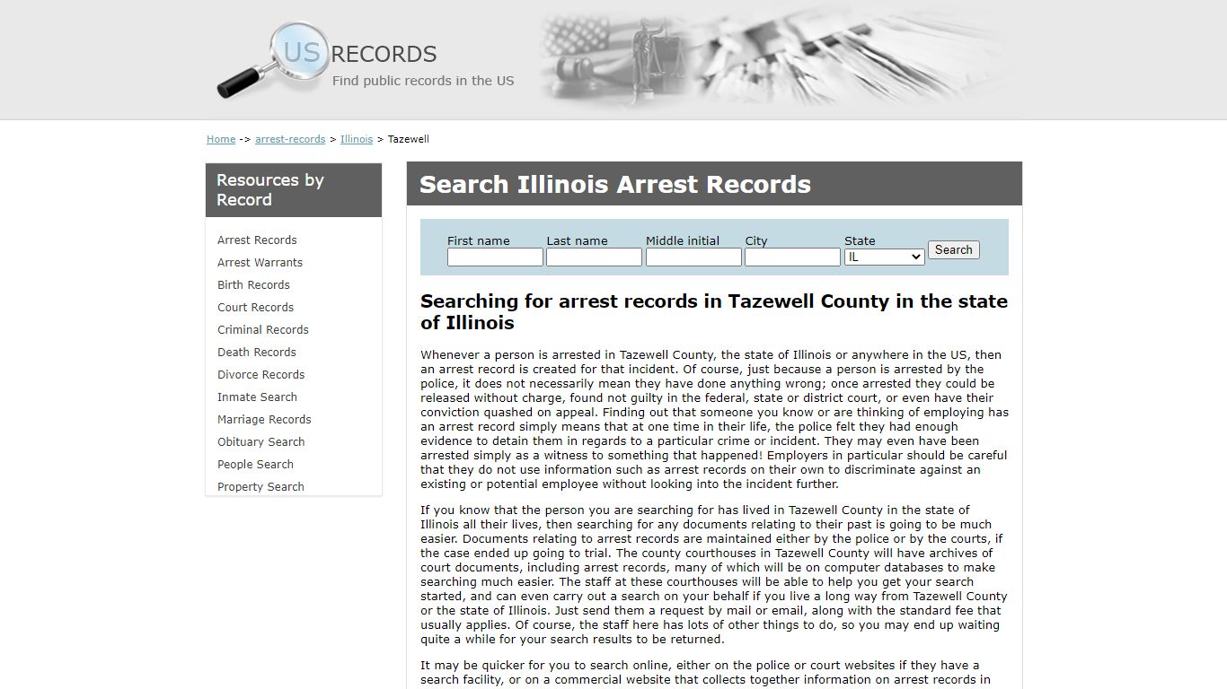 Search Arrest Records Tazewell Illinois | US Records